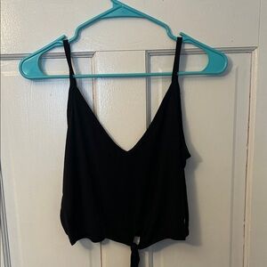 Women's Black V-Neck Tie-Front crop top- Tavi